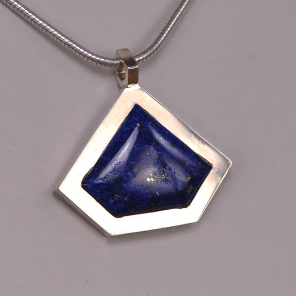 Blue Lapis modern geometric sterling silver pendant with chain