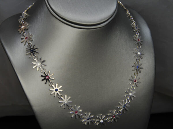 Diamond Ruby Sapphire snowflake neckpiece, necklace, snowflake