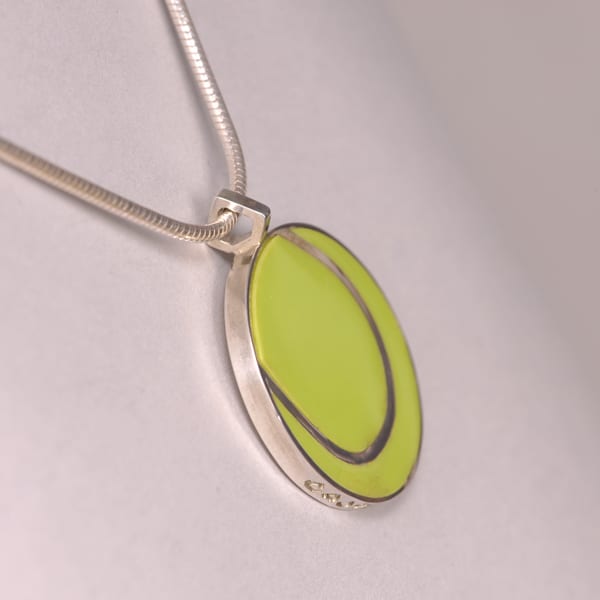 Yellow / Green Enamel Tennis Ball silver pendant with chain