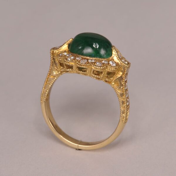 Cabochon Emerald and diamond ring, special ring