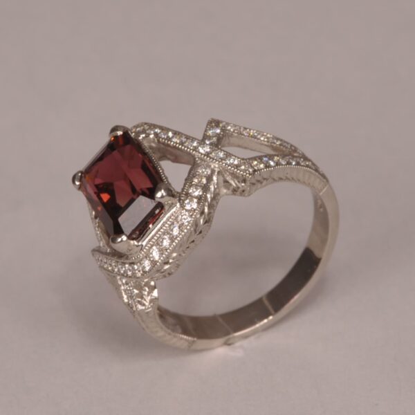 Peach tourmaline and diamond ring, rare and special color