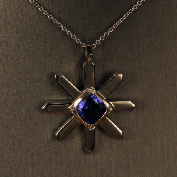 African Tanzanite and diamond starflake and diamond pendant, snowflake