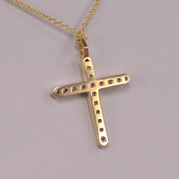 14k yellow gold modern diamond cross with 14k chain