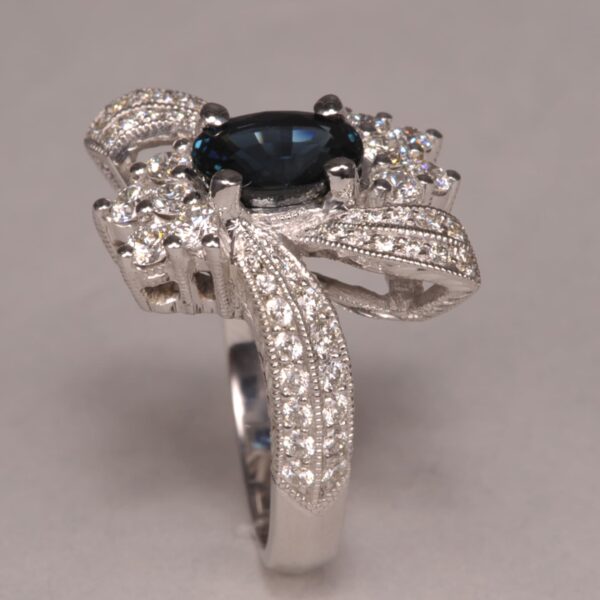 Superb Blue Sapphire and Diamond Ring with amazing handmade ring