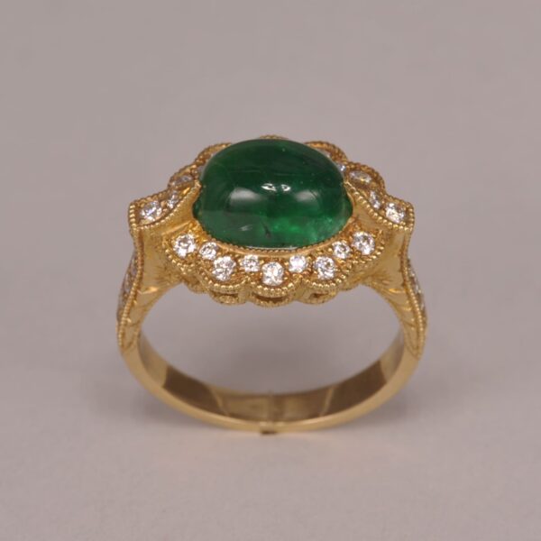 Cabochon Emerald and diamond ring, special ring