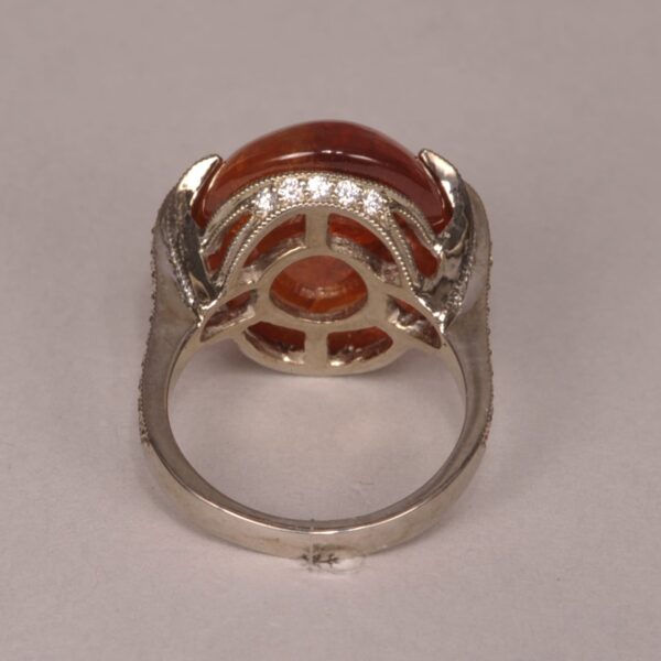 Cabochon spessartite and diamond ring, rare and special piece