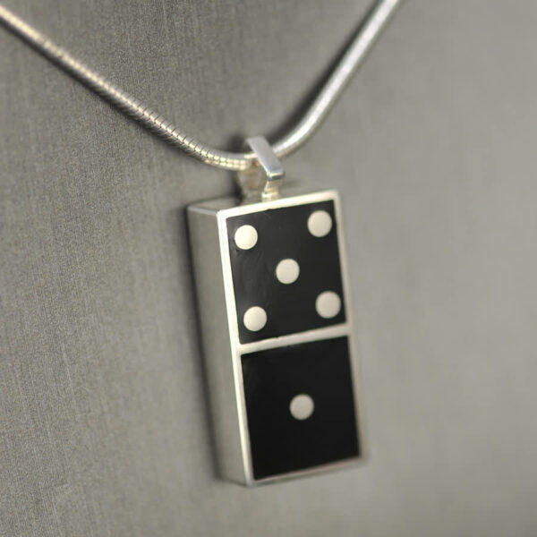 Domino pendant, solid silver and enamel 1 - 5, one five