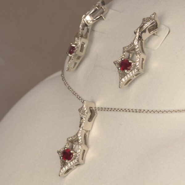 Ruby and diamond set, earrings and pendant, NEW