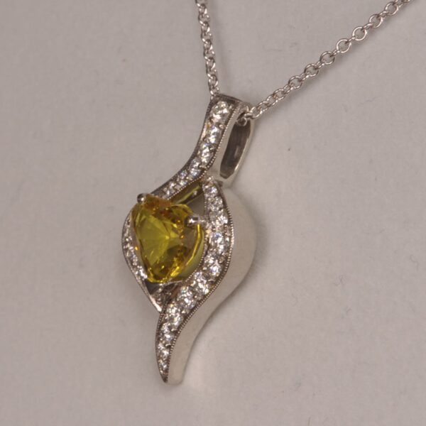 Heart shaped yellow sapphire and diamond pendant, sunshine yellow!