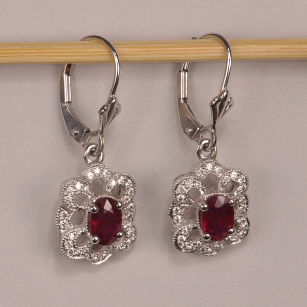 Ruby and diamond dangle earrings, dangle with movement