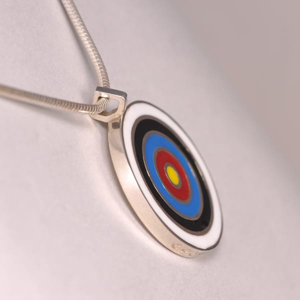 Custom Silver Archery Pendant multi color real enamel, chain