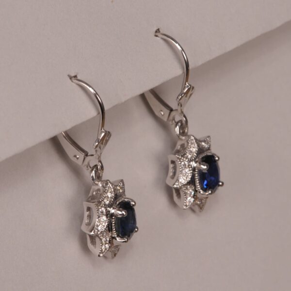 Blue sapphire and diamond earrings, dangle with movement