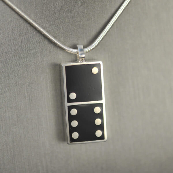 Domino pendant, solid silver and enamel 2 - 6, two - six