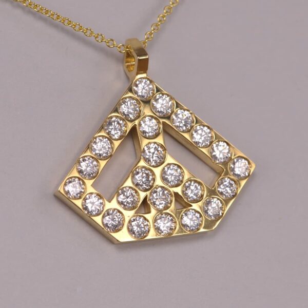 Diamond Peace Pendant, geometric design, 18k yellow gold