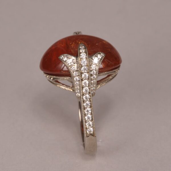 Cabochon spessartite and diamond ring, rare and special piece