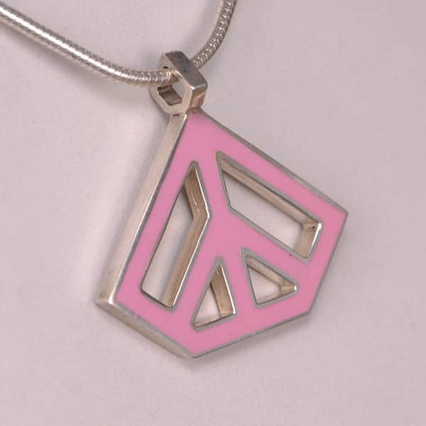 Enameled Sterling Silver Peace Sign Pendant, Cajuel geometric design