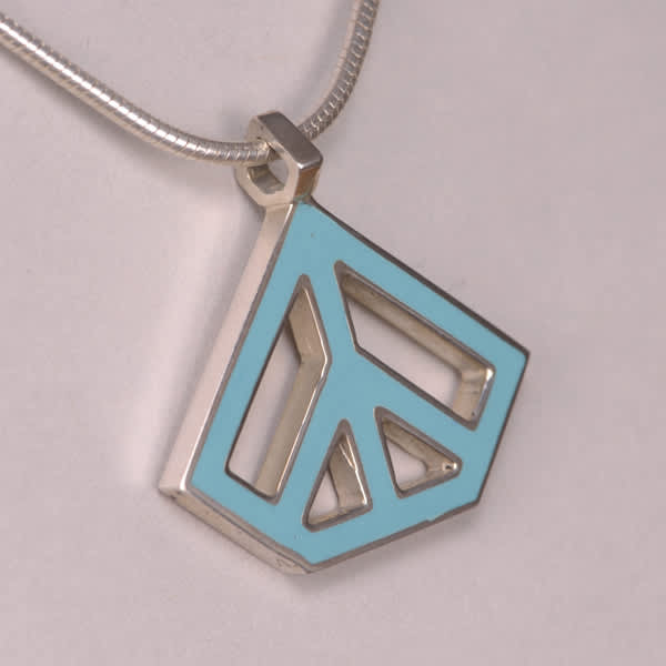 Enameled Sterling Silver Peace Sign Pendant, Cajuel geometric design