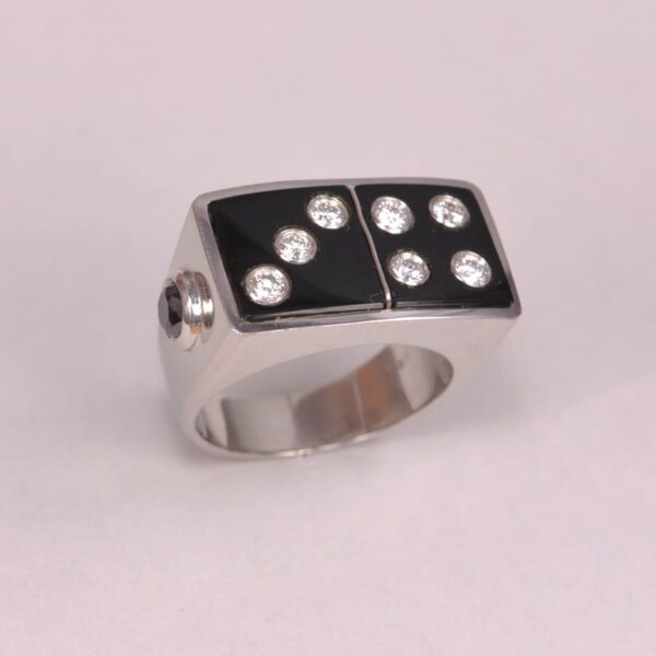 Domino ring, diamond dice ring, heavy and solid platinum, craps