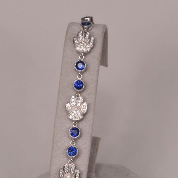 14K white gold diamond and sapphire cat paw bracelet