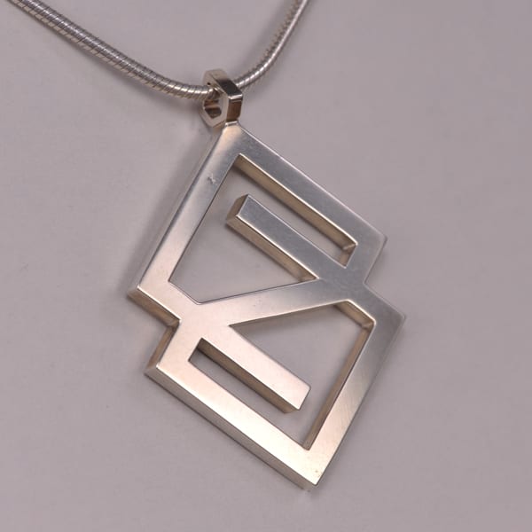 Sterling silver abstract geometric pendant with chain, Casil by Cajuel original