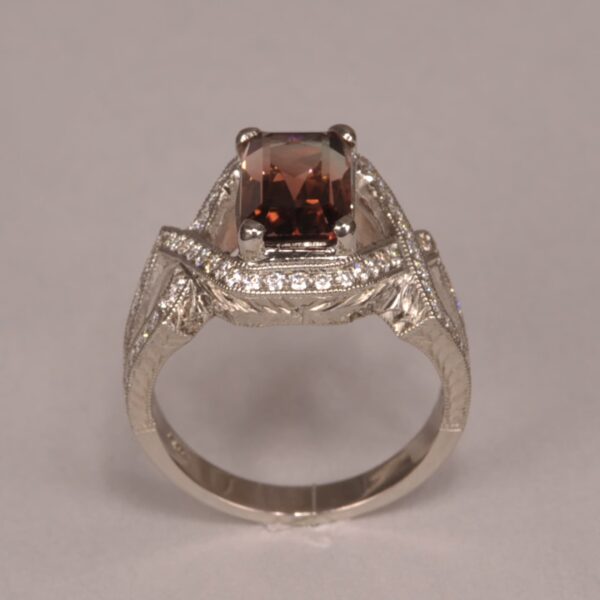 Peach tourmaline and diamond ring, rare and special color