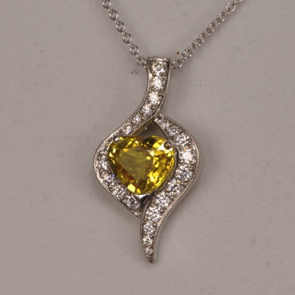 Heart shaped yellow sapphire and diamond pendant, sunshine yellow!