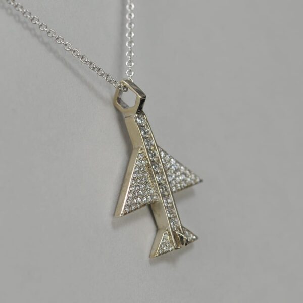 14K solid gold and diamond geometric airplane pendant with chain