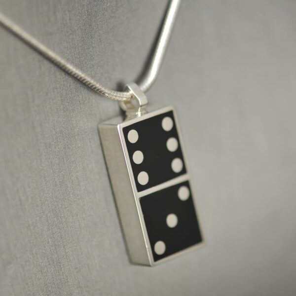 Domino pendant, solid silver and enamel 3 - 6, three - six