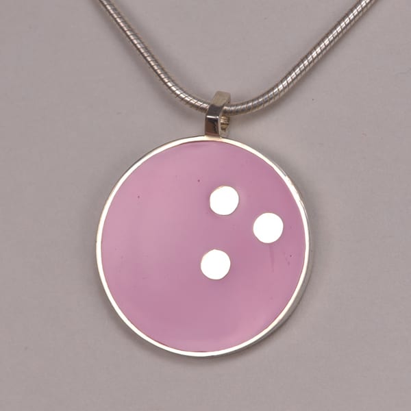 Pink Bowling Ball silver pendant, new with chain