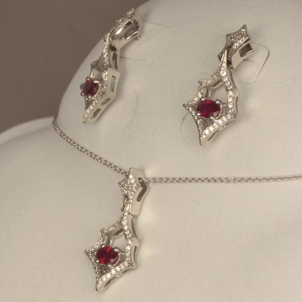 Ruby and diamond set, earrings and pendant, NEW