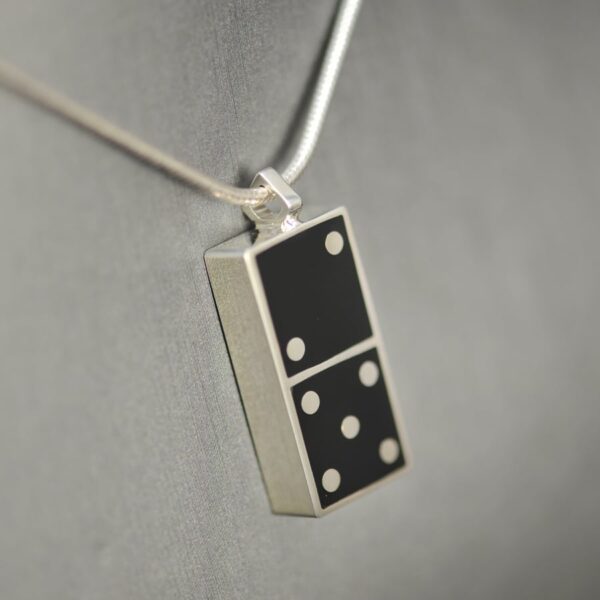 Domino pendant, solid silver and enamel 2 - 5, two - five