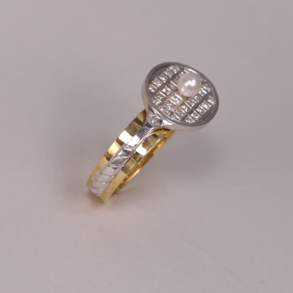 Gold, diamond and pearl Tennis Racket raquet ring