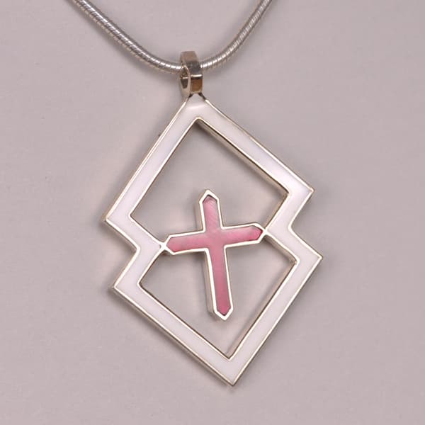 Geometric silver cross / crucifix pendant with chain