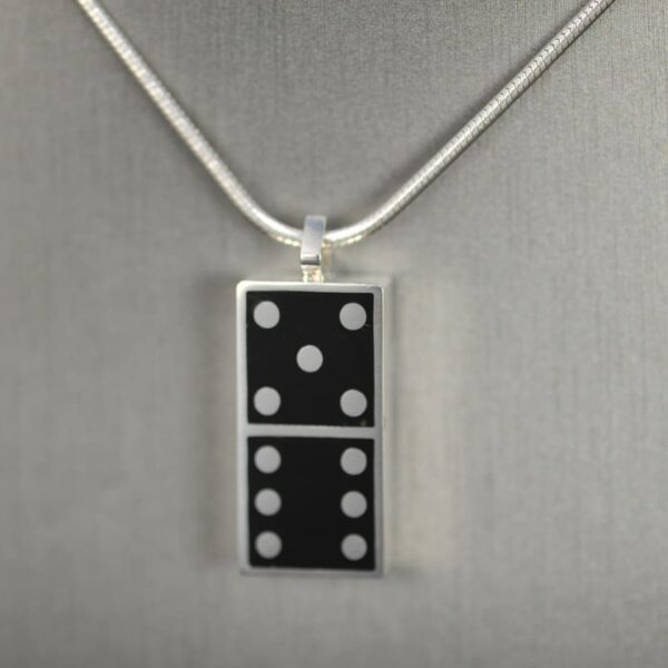 Domino pendant, solid silver and enamel 5 - 6, five - six