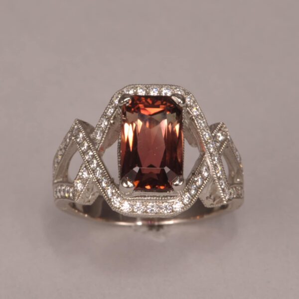 Peach tourmaline and diamond ring, rare and special color