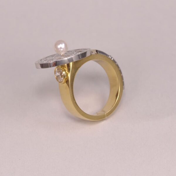 Gold, diamond and pearl Tennis Racket raquet ring