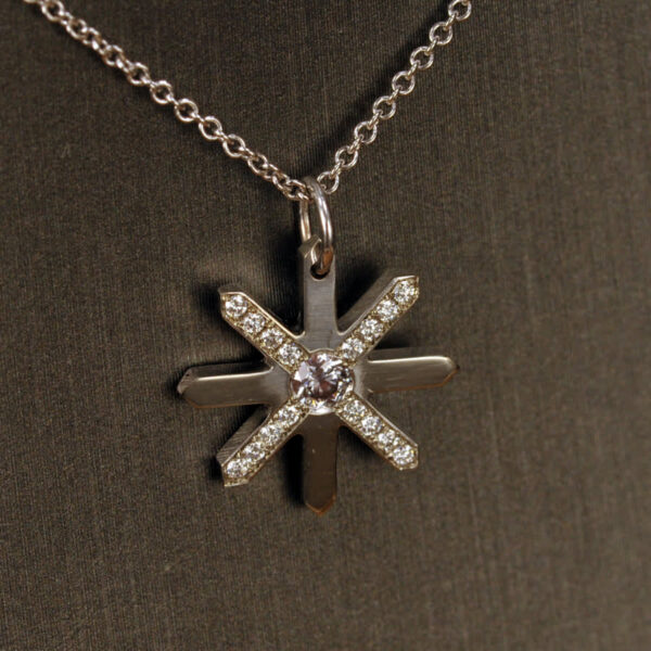 Diamond starflake snowflake pendant with chain, NEW