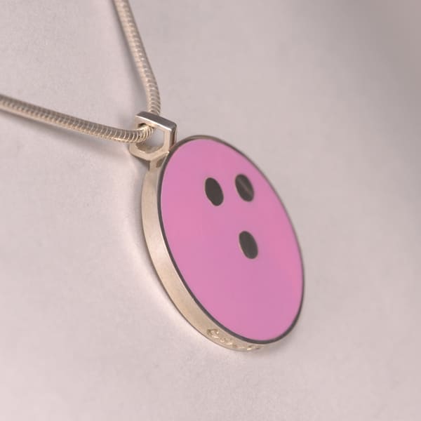 Pink Bowling Ball silver pendant, new with chain