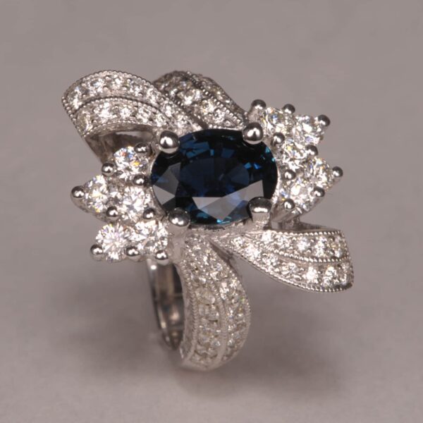 Superb Blue Sapphire and Diamond Ring with amazing handmade ring