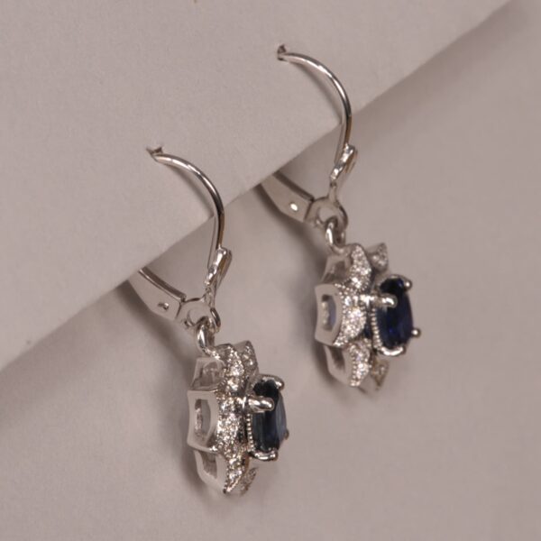 Blue sapphire and diamond earrings, dangle with movement