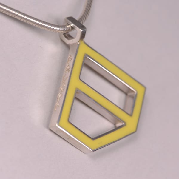 Sterling silver abstract enamel pendant with chain, geometric by Casil