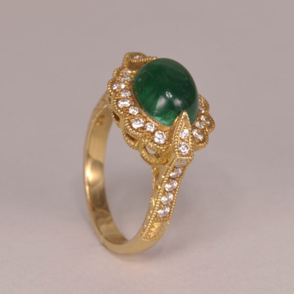 Cabochon Emerald and diamond ring, special ring