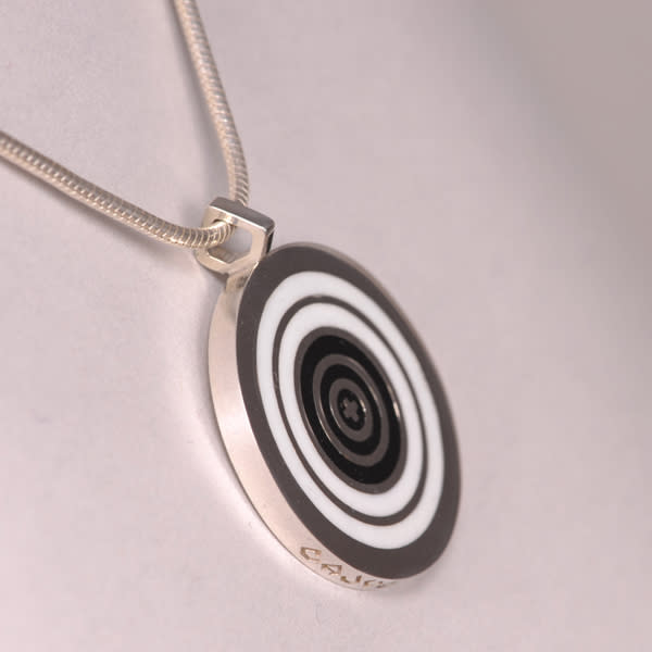 Bullseye silver pendant, real enamel with chain