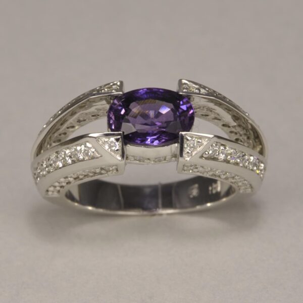 Purple sapphire and diamond ring, natural sapphire, one of a kind ring