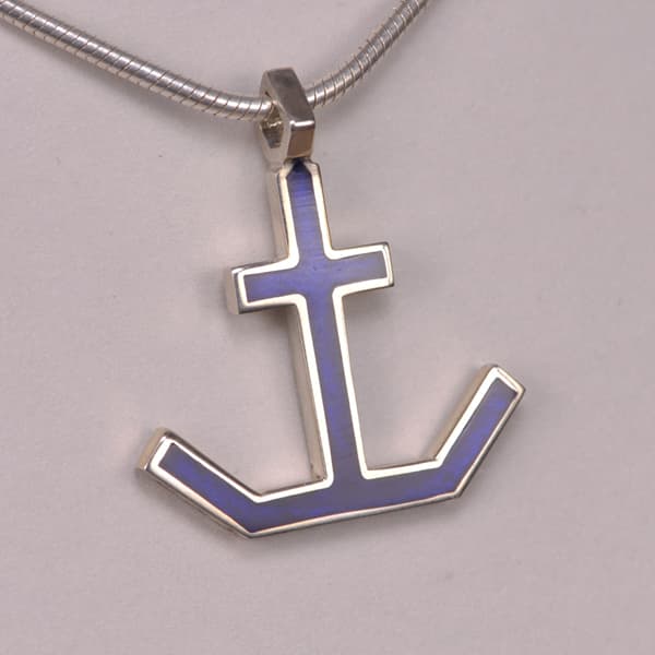 Enameled Sterling Silver Anchor Pendant, Cajuel geometric design