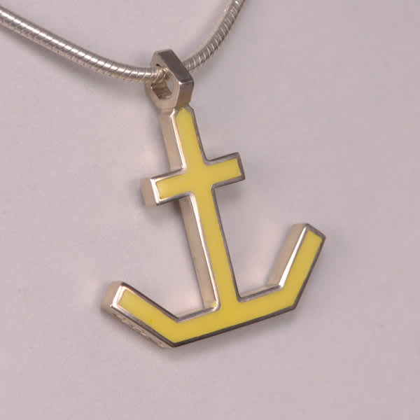 Enameled Sterling Silver Anchor Pendant, Cajuel geometric design