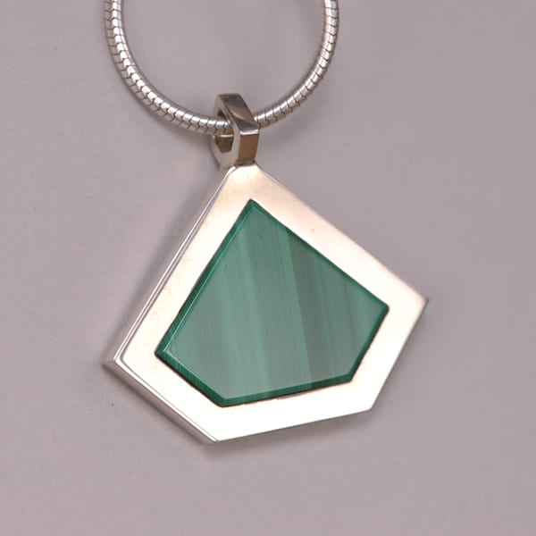 Modern Malachite geometric silver pendant with chain