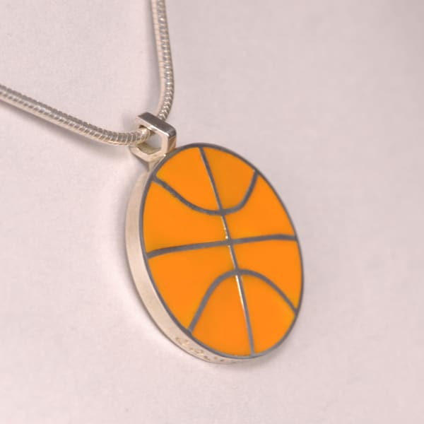 Solid Sterling Silver Basketball pendant with silver chain