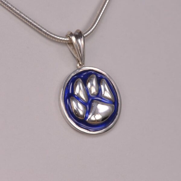 14K white gold Cub paw pendant with enamel, cub paw pendant