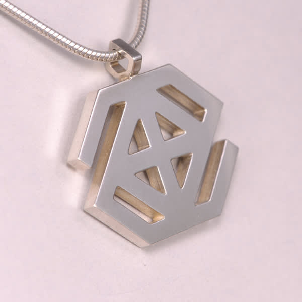 Sterling silver abstract geometric pendant with chain, Casil by Cajuel original